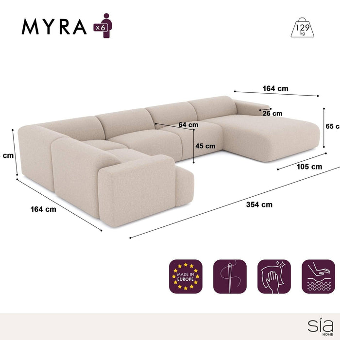 7-zits rechte panoramische bank in fluweel met beige patroon