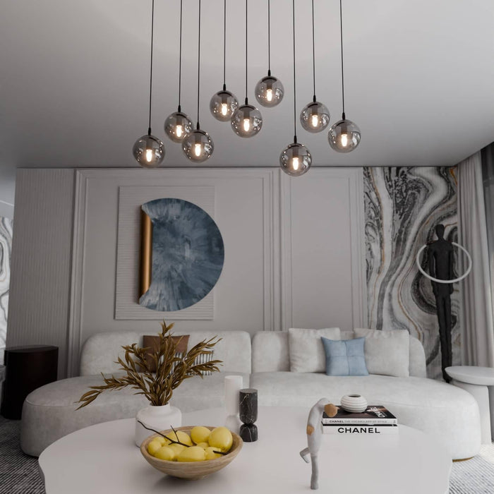 NADUVI Collection Glazen hanglamp eetkamer Cosmo 9-lichts