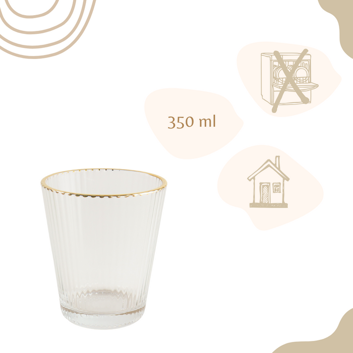 OTIX Waterglazen Set van 6 Stapelbaar 350 ml Met gouden rand Reliëf...