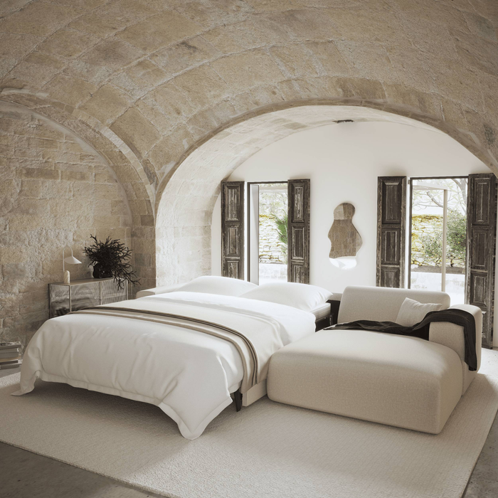 5-zits rechthoekige slaapbank dunlopillo beige geweven stof