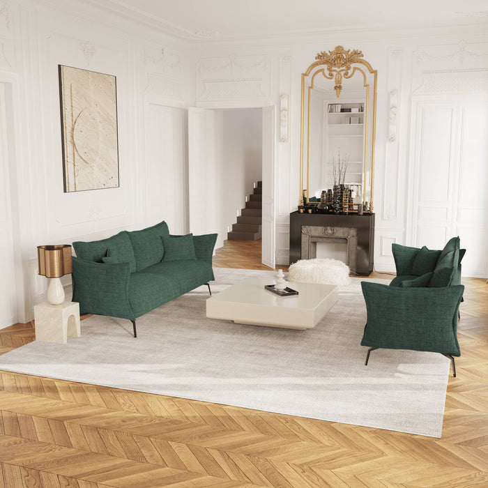 4-zits fluwelen bank met smaragdgroen patroon