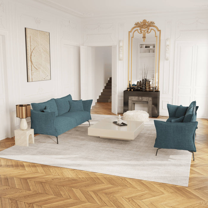 4-zits fluwelen bank met oceaanblauw patroon