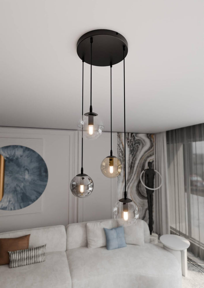 NADUVI Collection Glazen hanglamp eetkamer Cosmo rond 4-lichts