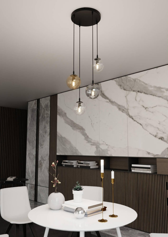 NADUVI Collection Glazen hanglamp eetkamer Cosmo rond 4-lichts