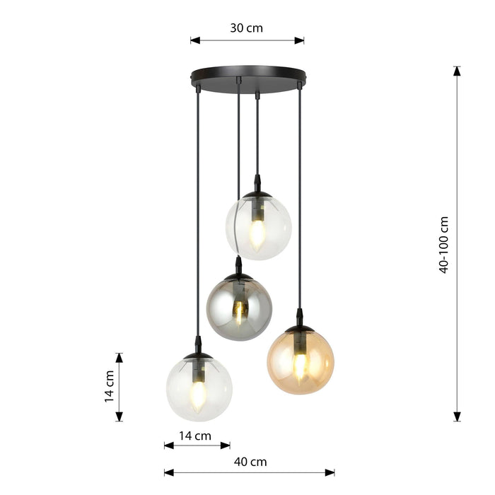 NADUVI Collection Glazen hanglamp eetkamer Cosmo rond 4-lichts