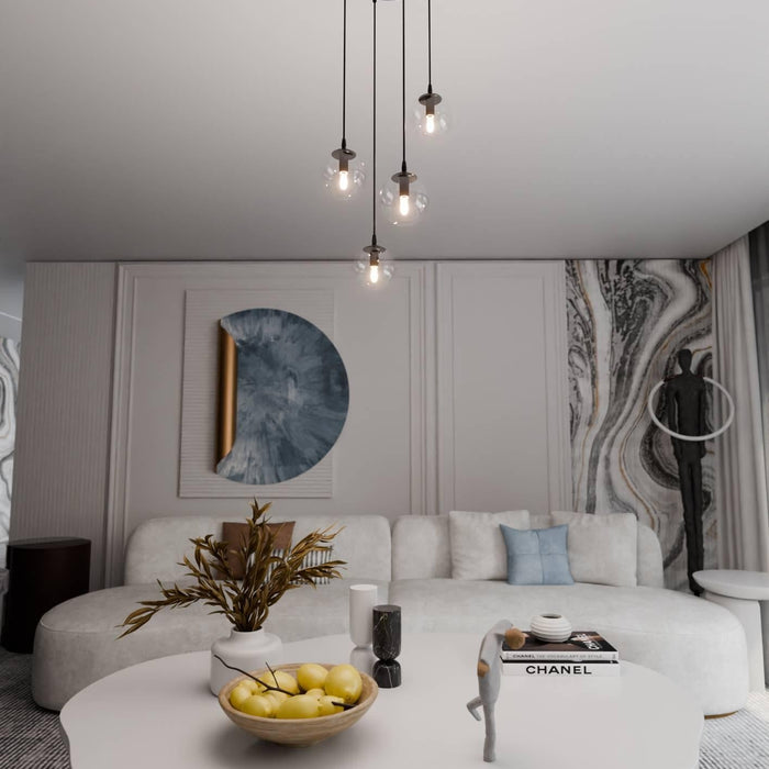 NADUVI Collection Glazen hanglamp eetkamer Cosmo rond 4-lichts