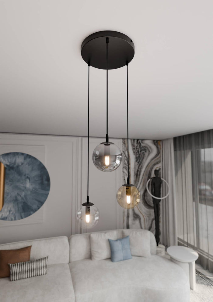 NADUVI Collection Glazen hanglamp eetkamer Cosmo rond 3-lichts