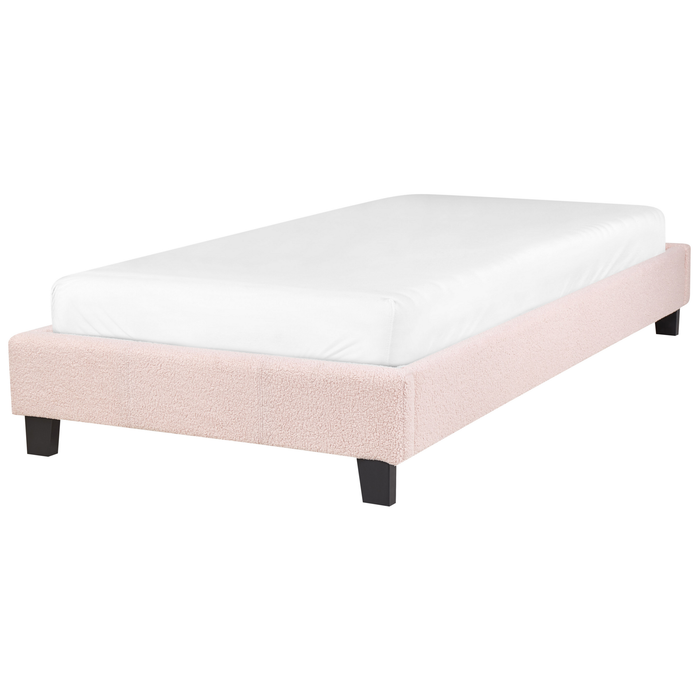 Beliani - ROANNE - Eenpersoonsbed - Pastelroze - 90 x 200 cm - Bouclé
