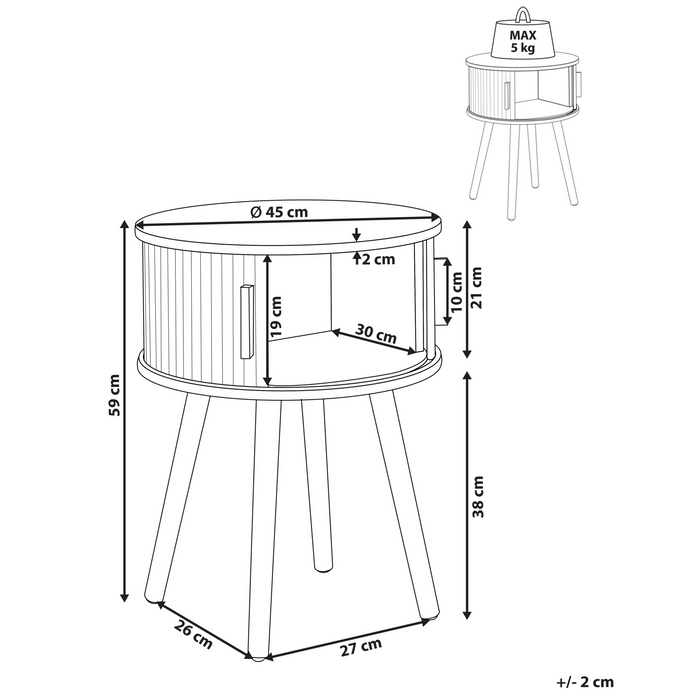 Beliani - SELAH - Nachtkastje rond - Lichthout - MDF