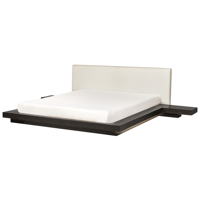 Beliani-ZEN-Tweepersoonsbed met LED-Donkerhout-180 x 200 cm-Bouclé
