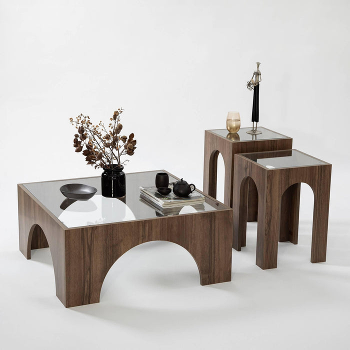 Giga Meubel - Salontafel Walnoot|Glas - 80x80x35cm - Seine