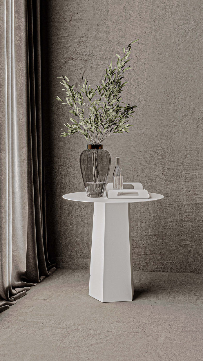 Gorillz Charm Bijzettafel Rond - 50x50 cm - Metaal Koffietafel - Wit