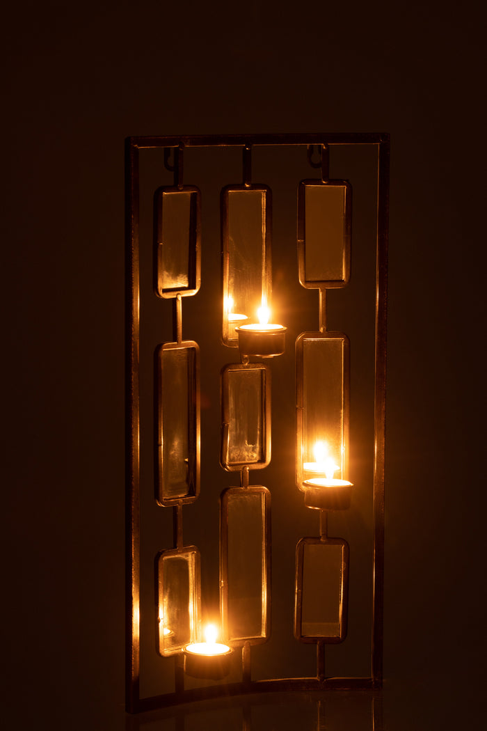 J-Line wanddecoratie Theelichthouder - metaal|glas - grijs - small