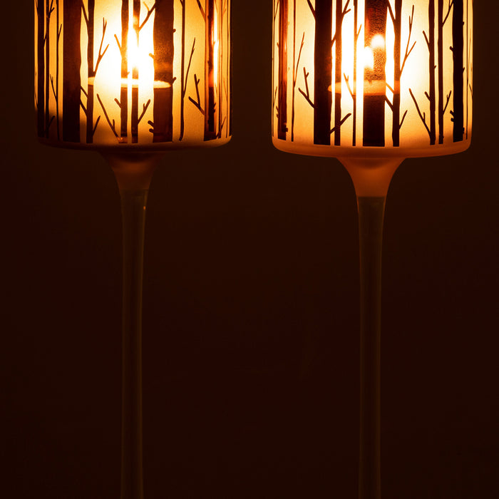 J-Line theelichthouder op boet Boom - glas - bruin - large - 2 stuks