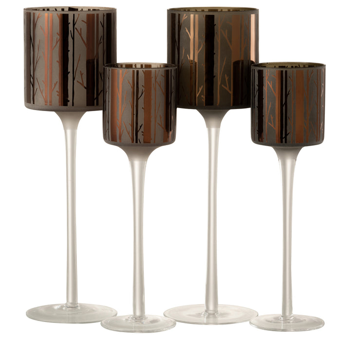 J-Line theelichthouder op boet Boom - glas - bruin - large - 2 stuks