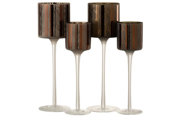 J-Line theelichthouder op boet Boom - glas - bruin - large - 2 stuks