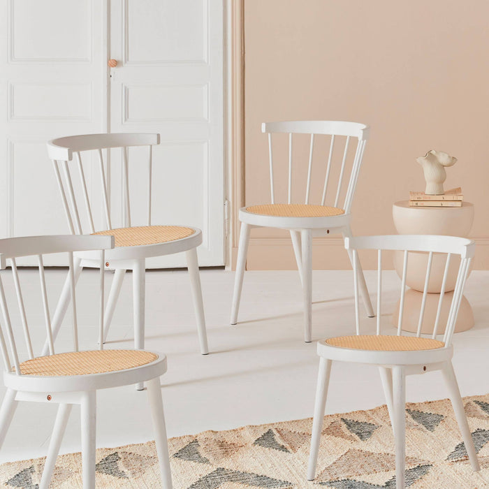 sweeek - Houten en rotan stoelen (set van 4)