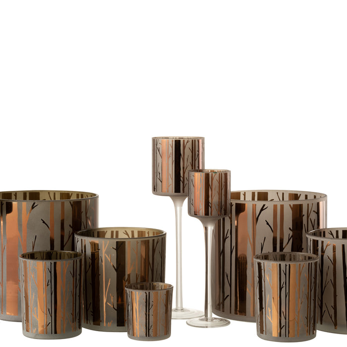 J-Line theelichthouder op boet Boom - glas - bruin - large - 2 stuks