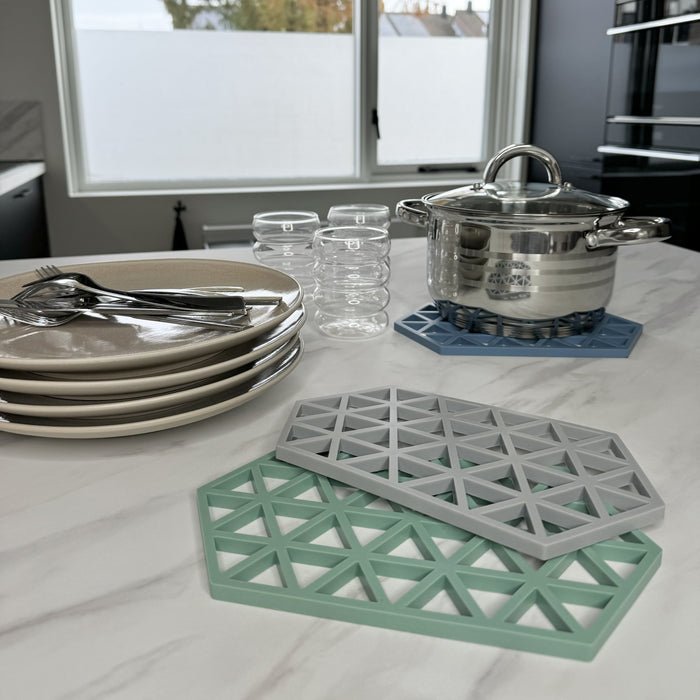 Krumble Siliconen pannenonderzetter Hexagon lang - Grijs - Set van 2