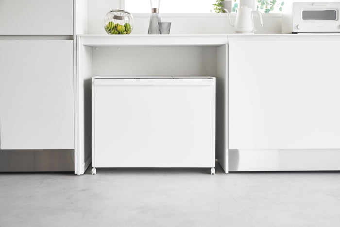 Yamazaki Afvalscheidingsprullenbak met wielen - 3 comp - Tower - Wit