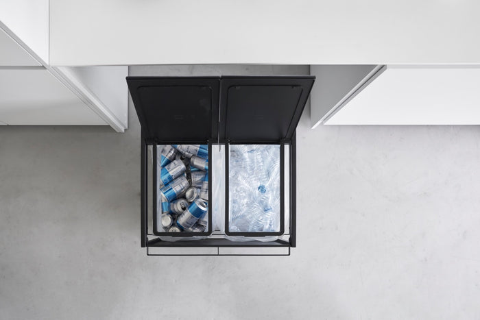 Yamazaki Afvalscheidingsprullenbak met wielen - 2 comp - Tower - Zwart