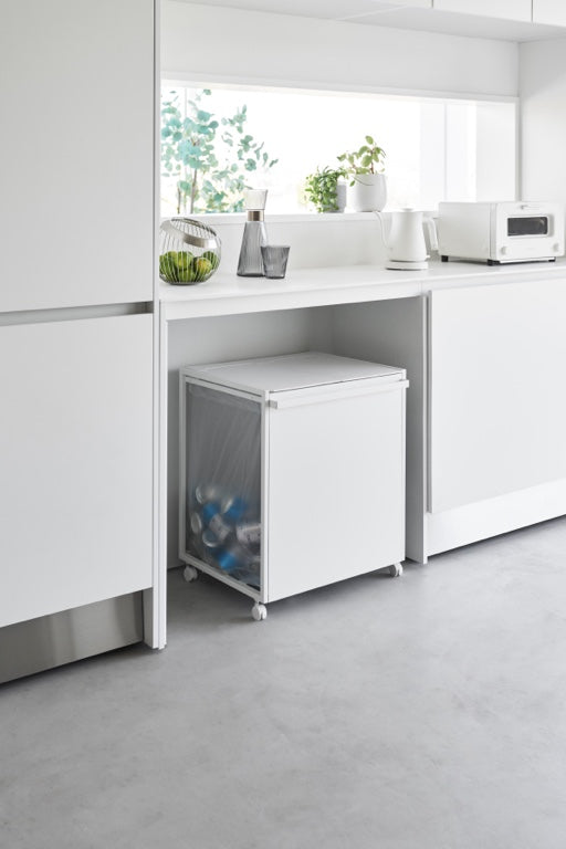 Yamazaki Afvalscheidingsprullenbak met wielen - 2 comp - Tower - Wit