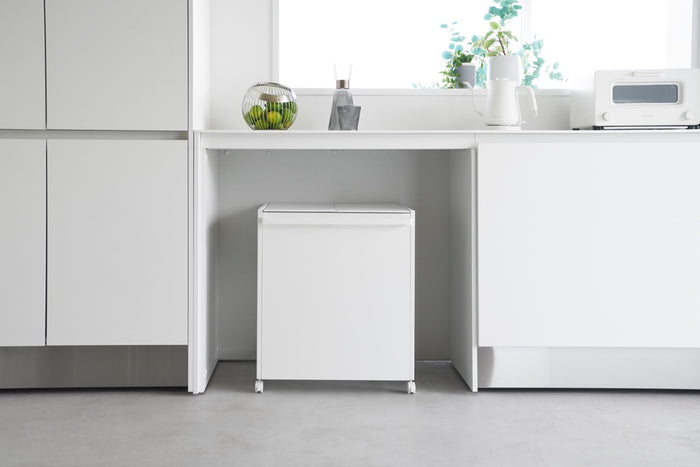 Yamazaki Afvalscheidingsprullenbak met wielen - 2 comp - Tower - Wit