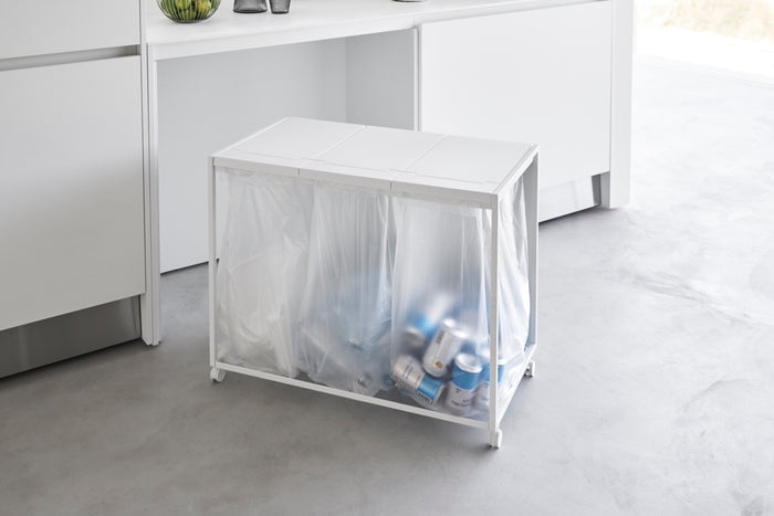 Yamazaki Afvalscheidingsprullenbak met wielen - 3 comp - Tower - Wit