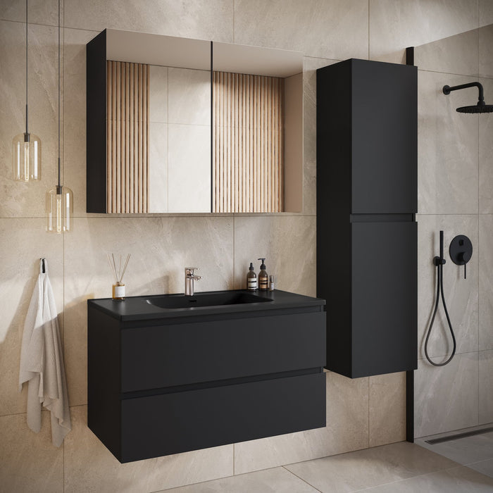 Badplaats Badkamermeubel Set Angela 80cm - Mat Zwart - Zwart