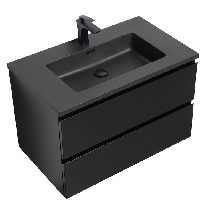 Badplaats Badkamermeubel Set Angela 80cm - Mat Zwart - Zwart