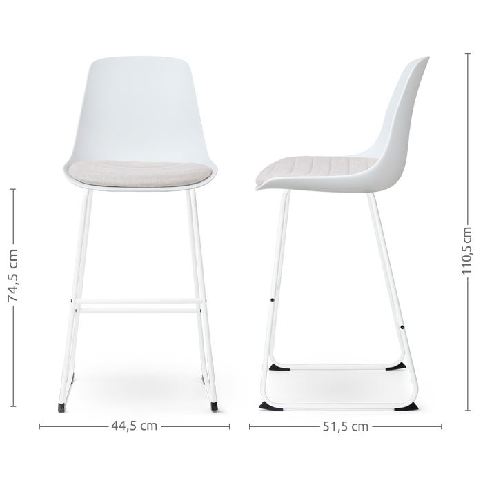 Nolon Nino-Liv Barkruk Wit - Beige Kussen - Wit Frame - 75 cm