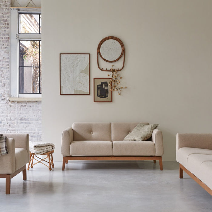 Tikamoon - Bjorn - Tweezitsbank in massief eiken en ecru wol