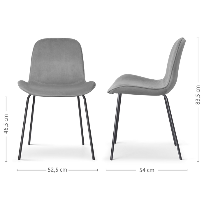 Nolon Nora-Fé Eetkamerstoelen Set van 2 - Velvet Grijs - Zwarte Poten