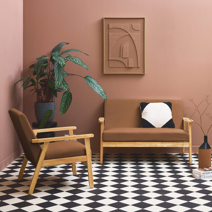 sweeek - Bank 2-zits + fauteuil, corduroy, houten poten.