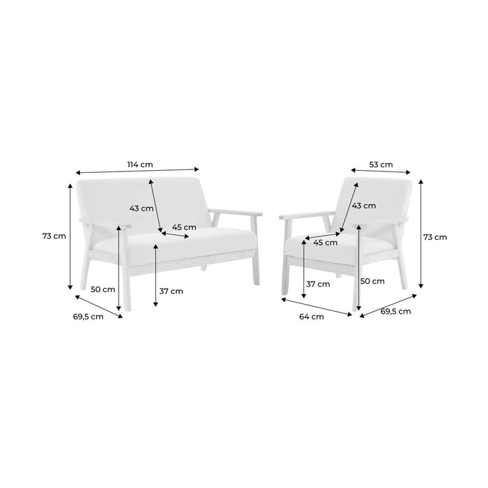 sweeek - Bank 2-zits + fauteuil, corduroy, houten poten.
