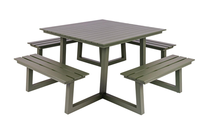 vierkante aluminium picknicktafel Dex 215 cm olijfgroen