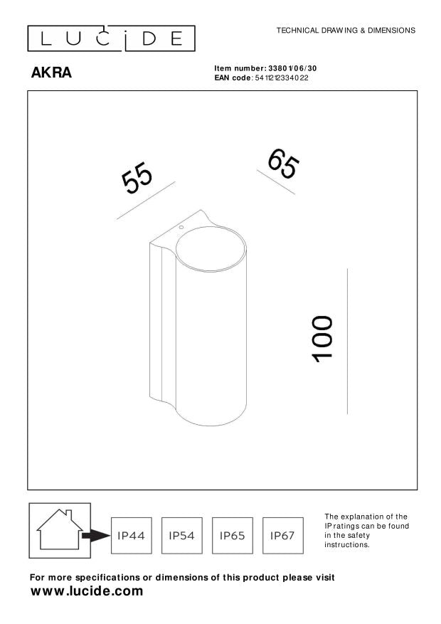 Lucide AKRA Wandlamp - Zwart