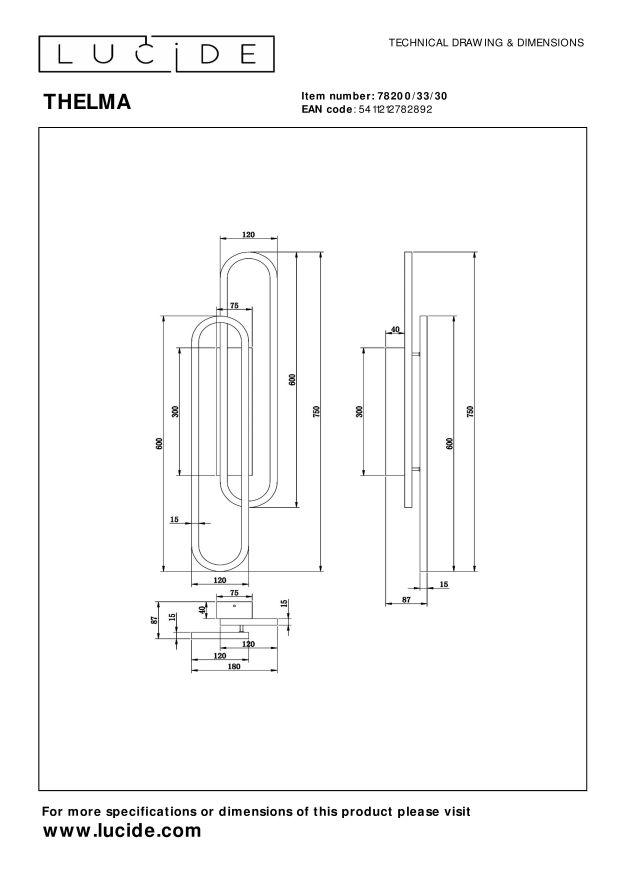 Lucide THELMA Wandlamp - Zwart