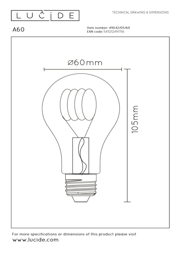 Lucide A60 Filament lamp - Transparant
