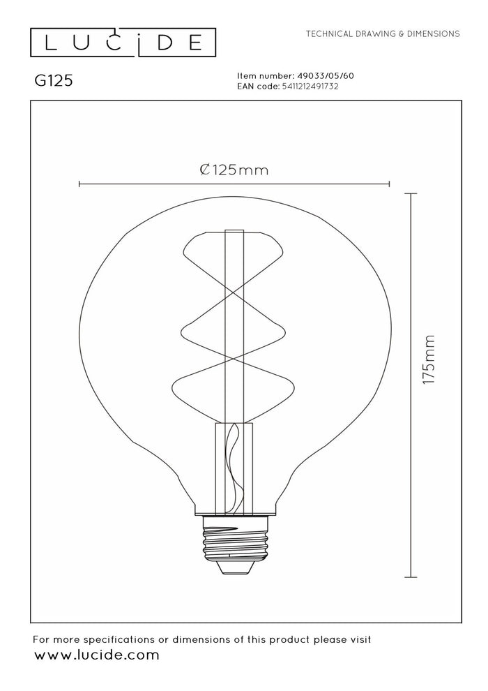 Lucide G125 Filament lamp - Transparant