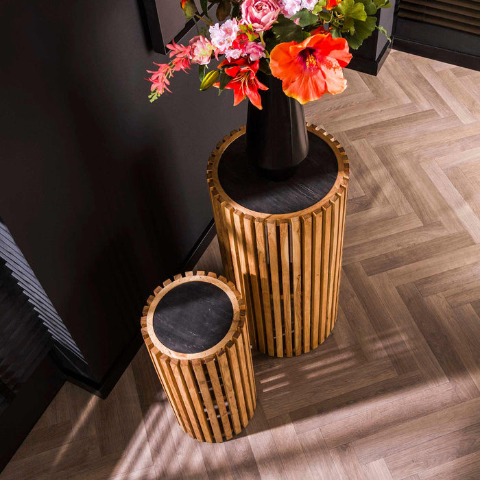 Fraaai Carson bloemenzuil set van 2 rond - leisteen