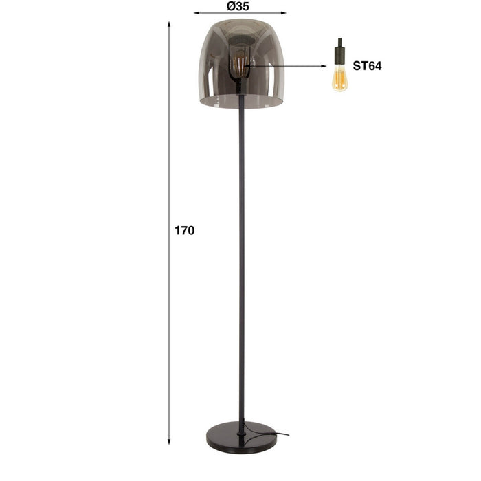 Fraaai - Ariana vloerlamp 1L drift glas - smoke grijs
