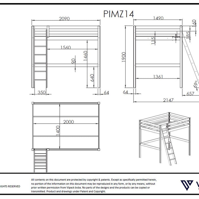 LUCEVI - Pino Hoogslaper 1400x200 cm - Wit