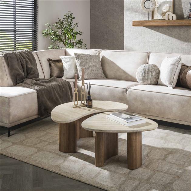 Hoyz Collection - Salontafel Romano Organic Travertin look - Set van 2