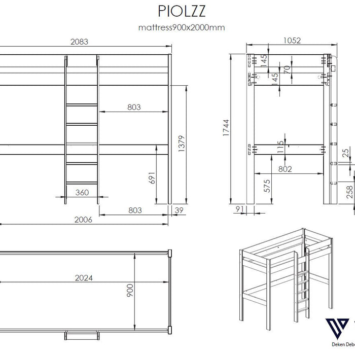 LUCEVI - Pino Hoogslaper + bureau 90x200 cm - Wit
