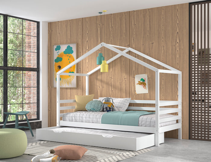 LUCEVI - Huisbed 90x200cm en rolbed - 210x96x170cm - Wit