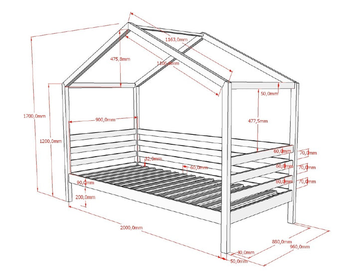 LUCEVI - Huisbed 90x200cm en rolbed - 210x96x170cm - Wit