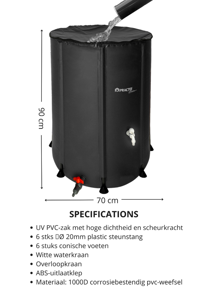 Practo Garden - Opvouwbare regenton - 350 liter - Inclusief kraantje -