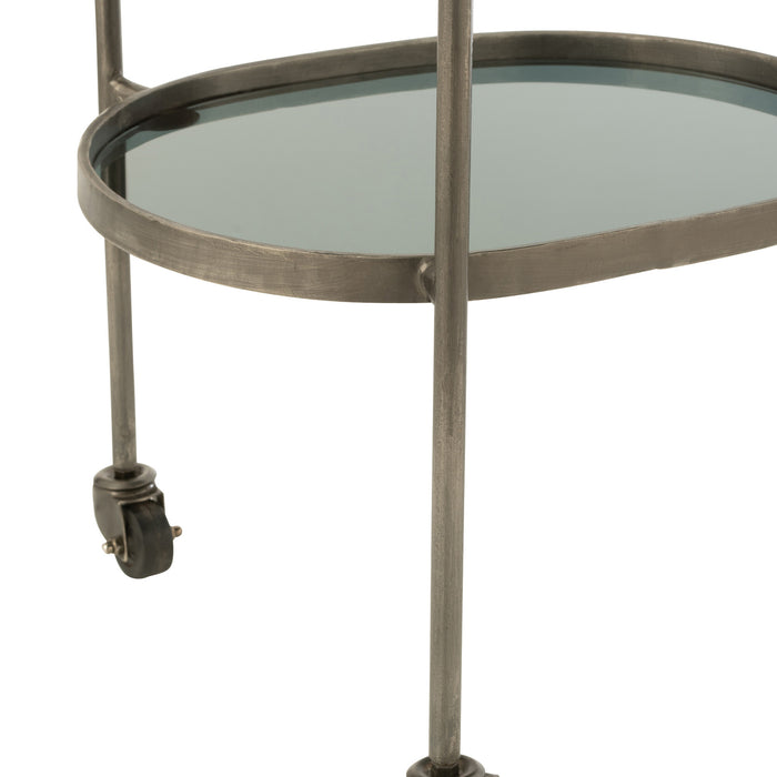 J-line - Serveerkar Ovaal 2niv Ijzer|glas Grijs - 74x42x84cm