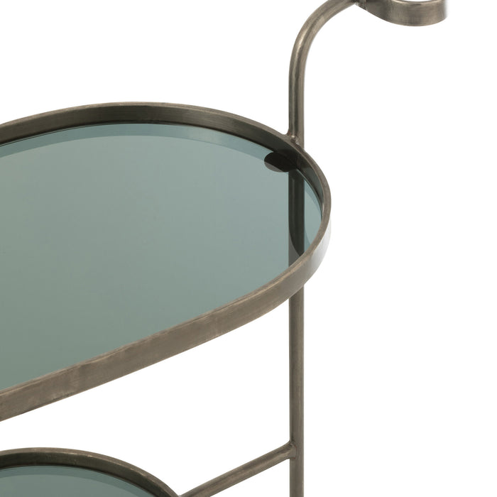 J-line - Serveerkar Ovaal 2niv Ijzer|glas Grijs - 74x42x84cm